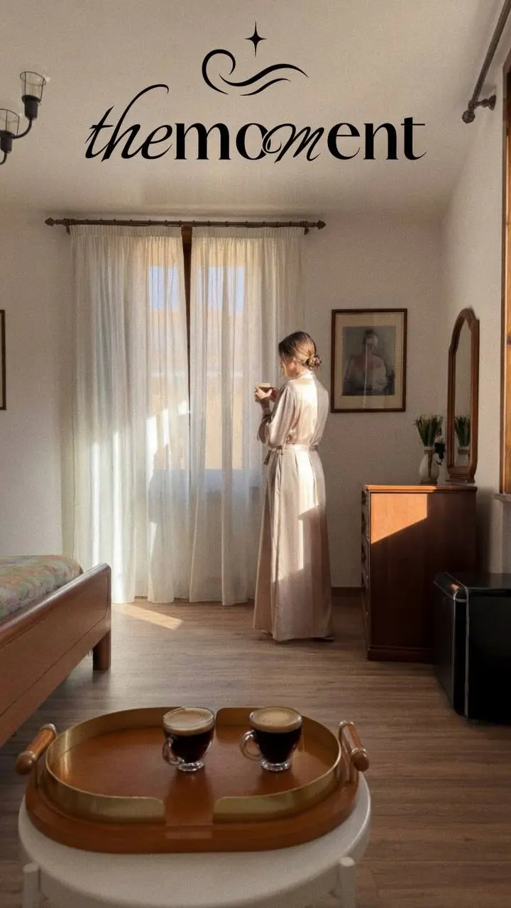 A guest with morning coffee in a room at The Moment, Bergamo